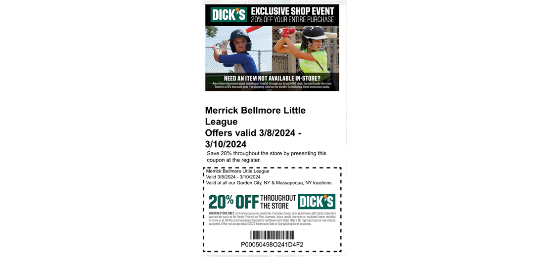  Merrick Bellmore Little league 20% OFF SHOP EVENT